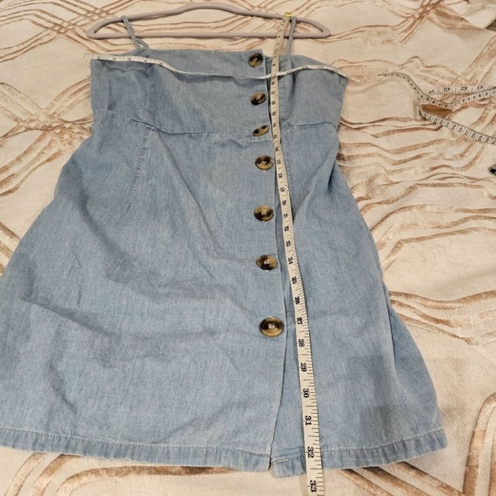 SOLD NWOT Topshop Asymmetric Button Denim Look Mini Dress 8P Blue - Picture 8 of 11